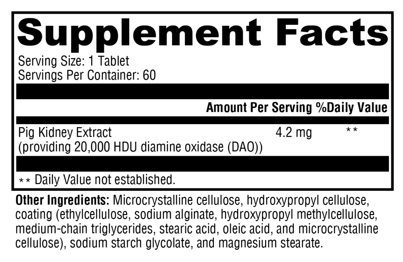 Supplement Facts for Hista-Digest